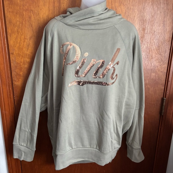PINK Victoria's Secret Tops - PINK Victoria's Secret Pale Green Hoodie with Sequin Logo
